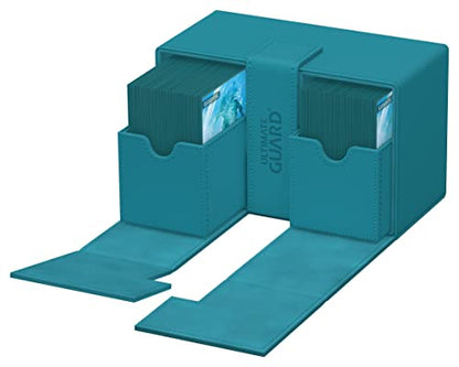 Ultimate Guard Twin Flip'n'Tray 160+, Deck Case for 160 Double-Sleeved TCG Cards + Dice Tray, Petrol, Independent Magnetic Closure & Microfiber Inner Lining - color: Petrol, size: 160+