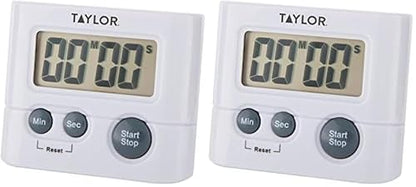 Taylor Digital Timer with 99 Minute 59 Second Display, Easy to Use, White Compact Design for Kitchen Cooking, Baking, and Timing Needs (Pack of 2) - size: 1 Count (Pack of 2)