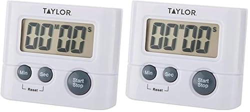 Taylor Digital Timer with 99 Minute 59 Second Display, Easy to Use, White Compact Design for Kitchen Cooking, Baking, and Timing Needs (Pack of 2) - size: 1 Count (Pack of 2)