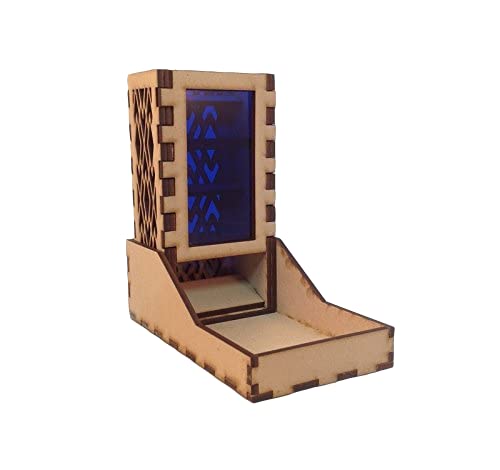 Mini Dice Tower and Tray v4 Dark Blue Acrylic Window Laser Cut MDF Unique Gift
