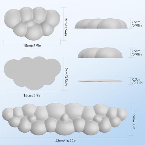 TECKNET Cloud Keyboard Wrist Rest Set, Cloud Wrist Rest with Non-Slip Base, PU Leather Wrist Pad for Keyboard with Ergonomic Memory Foam for Computer Laptop Office Gaming and Pain Relief, Grey - color: Gray