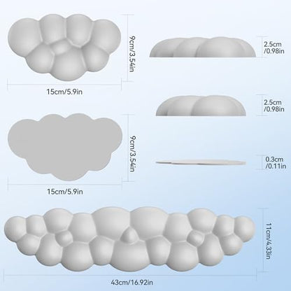 TECKNET Cloud Keyboard Wrist Rest Set, Cloud Wrist Rest with Non-Slip Base, PU Leather Wrist Pad for Keyboard with Ergonomic Memory Foam for Computer Laptop Office Gaming and Pain Relief, Grey - color: Gray