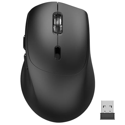 Wireless Ergonomic Right Hand Computer Mouse for Medium & Large Hands | 2.4G Optical Cordless Mice with Side Buttons USB Receiver, Quiet Click, 1000/1600/2400 DPI, for Laptop PC Chromebook - Black