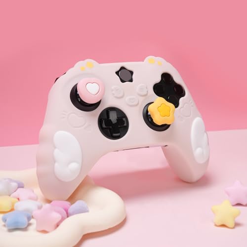 GeekShare Controller Skin Set Compatible with Xbox Series X, Soft Silicone Protective Cover with 2 Thumb Grip Caps and 2 Stickers - Star Wings Series (Pink) - color: Pink