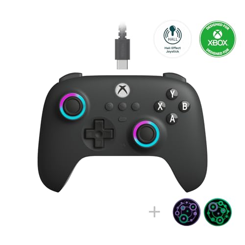 8Bitdo Ultimate C Wired Controller with RGB Lighting Fire Ring - Dark Gray | Officially Licensed, Hall Effect Joysticks, Hall Trigger, 3.5mm Audio Jack, for Xbox Series X|S, Xbox One, Windows 10/11 - color: Dark Gray
