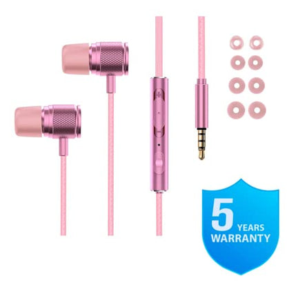 LUDOS Ultra Wired Earbuds in-Ear Headphones, 5 Years Warranty, Earphones with Microphone, Noise Isolating Ear Buds, Memory Foam for iPhone, Samsung, School Students, Kids, Women, Small Ears - Pink - color: Pink, style: 3.5 mm