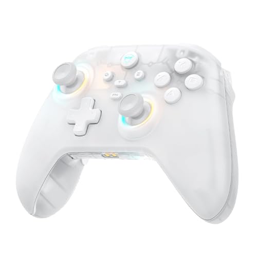 Machenike G3V2 Bluetooth Controller for Pc/Switch/Ios/Android, Hall Effect Joysticks, RGB Lighting Gaming Controller,2 Programmable Buttons,1000mah Battery With Charging Station, White - color: White