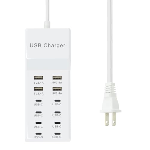 USB C Power Strip USB Charging Station 4 USB-A Ports and 8 USB-C Ports Multiple USB Charging Block with Auto-Detect Technology Compatible with Smart iPhone Tablet Laptop Multiple Devices