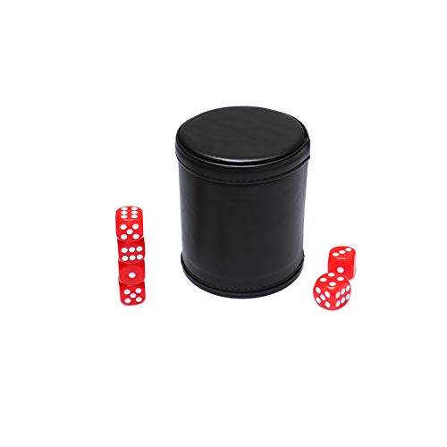 Leather Dice Cup Set Red Felt Lining Quiet Dice Shaker Cup with 6 Red Standard Dot Dice for Farkle Yahtzee Games, 1 Pack - color: Red1