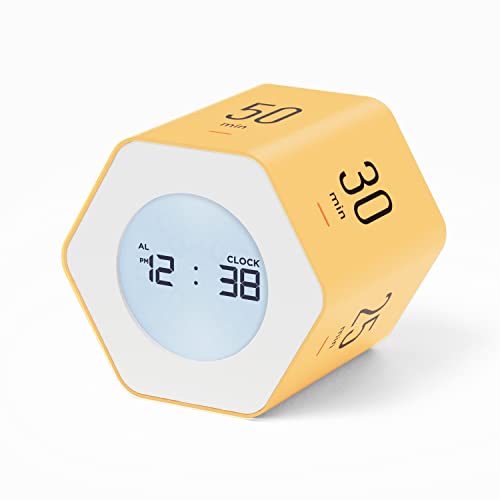 mooas Multi-Hexagon Clock Timer, Cube, Backlight, Countup/Down (Yellow) | 6 Preset Times, Productivity Timer, 12/24H Clock, Battery Operated, Sound/Mute, Easy to Use, Exercise, Study, Cooking, Work - color: Yellow