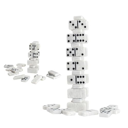 Dominos Set for Adults, Double 6 Domino Set, 28 Jumbo Marbleized White Tiles, Dominoes Set for Adults and Kids - Classic Board Games for Family & Travel (in Rhomb Pattern Leather Case) - color: White