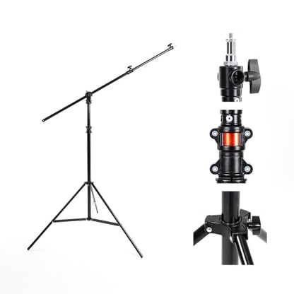 KATE Photography Light Stand with Boom Arm, 3-in-1 Heavy Duty Aluminum Alloy 12.5ft Tripod Stand with 2 Empty Sandbag, 11lbs Max Load for Video Light, Softbox, Strobe, Reflector, Camera