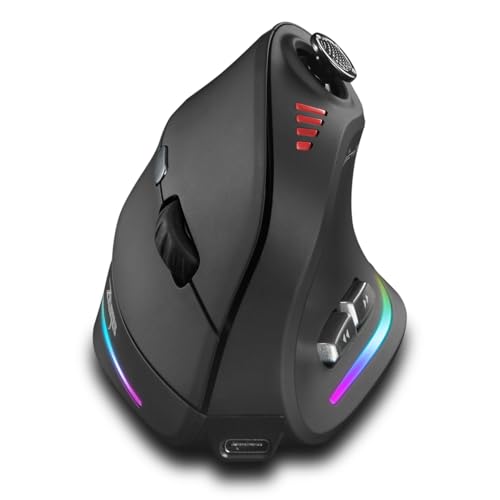TKMARS Wireless Ergonomic Vertical Gaming Mouse with Joystick, Bluetooth & 2.4G, 12 Programmable Buttons, Adjustable 24000 DPI, Rechargeable RGB Computer Mouse for PC, MacBook & Laptops