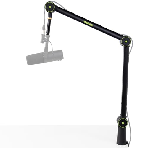 Shure by Gator Deluxe Broadcast Desktop Mic Boom Arm (SH-BROADCAST1) | Fully adjustable with a quiet 360-degree arm for podcasts and streaming. Compatible with MV7 & SM7B