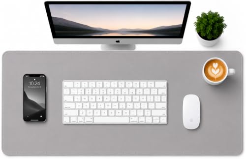 PU Leather Desk Mat, Large Extended Mouse Pad with Stitched Edges, Waterproof Non-Slip Desk Pad for Home Office Gaming Desk (Grey, 35.5x17.4) - color: Grey, size: 35.5" x 17.4"