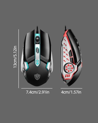 Wired Gaming Mouse, 4-Color Breathing Light, 800-3200 DPI Optical Ergonomic Mouse with Programmable 6 Buttons for PC Laptop (Black) - color: Black