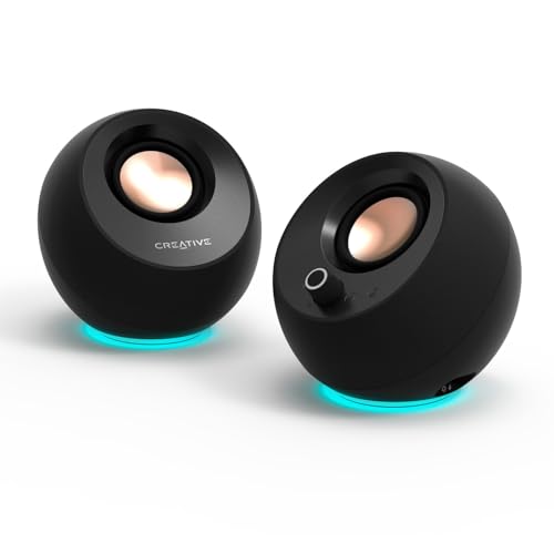 Creative Pebble Pro (Black) Minimalist 2.0 USB-C Computer Speakers with Bluetooth 5.3 and Customizable RGB Lighting, Clear Dialog and BassFlex Tech, USB Audio, Headset Port, for PC and Mac - color: Black