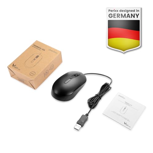 Perixx PERIMICE-222UB Wired USB Optical Mouse, Long 5.9 Ft Cable, Adjustable DPI 1200/1600/2000, Silent Clicks, Ergonomic Design, Black - style: USB Type-A