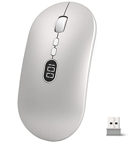 MAGIC-REFINER X1 Wireless Computer Mouse with Battery Level Visible, Silver | 2.4G Portable, Ultra Slim USB Mouse, Silent Click, 1600 DPI for Win/Mac/PC/Laptop/Computer/Office/Travel - color: Silver