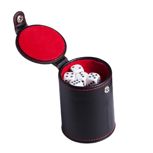GARVALON 1set Double-Layer Dice Cup Pu Leather Dice Storage Container Lids Includes Shaking Cup and Dot Dices for Family Gatherings and Bar Entertainment