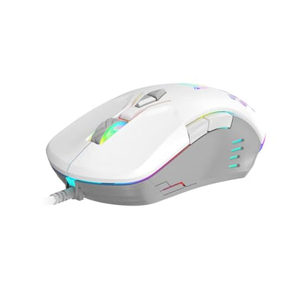 Wired PC Gaming Mouse: High Precision Sensor,RGB Backlit, Adjustable DPI, 7 Buttons Programmable,Ergonomic mice for Office & Gaming on Windows/Mac/Linux/Chrome-White - color: White