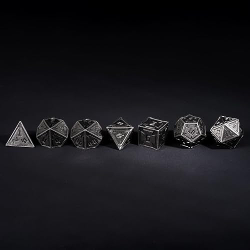 UDIXI Metal DND Dice Set, RPG Polyhedral Dice for Tabletop Game (Silver) | 7-Pieces, Lozenge Pattern, Zinc Alloy Material, Gorgeous Gift Case, DM Gift, for Dungeons and Dragons Role Playing Games - color: Nickel Deep