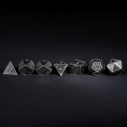 UDIXI Metal DND Dice Set, RPG Polyhedral Dice for Tabletop Game (Silver) | 7-Pieces, Lozenge Pattern, Zinc Alloy Material, Gorgeous Gift Case, DM Gift, for Dungeons and Dragons Role Playing Games - color: Nickel Deep
