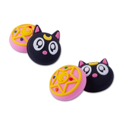 PERFECTSIGHT 4 PCS Cute Thumb Grip Caps for PS5/PS4/Xbox One (Series X, S)/NS Switch Pro Controller, Magic Moon Analog Stick Grips Thumbsticks, Kawaii Silicone Joystick Button Covers (Luna) - color: Black Luna