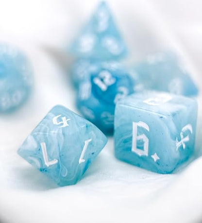 Blue DND Dice Set of 7pcs (Summer Blue) | Polyhedral Dice Set for TTRPGs, Dungeons and Dragons, Role Playing Games and Other Table Games– D20 System Dice - color: Summer Blue