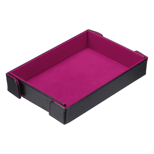 uxcell PU Leather Dice Tray, Rectangle Magnetic Folding Velvet Portable Folding Dice Rolling Tray for Table Games Keys Wallet Watch Coin, Rose Red - color: Rose Red