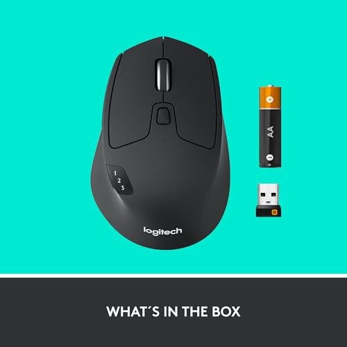 Logitech M720 Triathalon Full Size Multi-Device Wireless Mouse - Black | Connect via Bluetooth or included USB-A receiver, pair up to 3 devices, Logitech Flow compatible, 6 customizable buttons - style: M720
