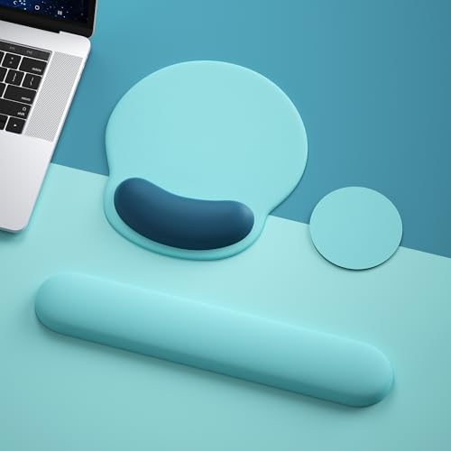 Mouse Pad with Keyboard Wrist Rest,Ergonomic Mouse Pad Wrist Support PU Base with Coaster,Mousepad with Nonslip Base for Computer Laptop Keyboard Home&Office - color: F-Teal