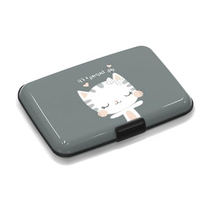 Mini RFID Blocking Credit Card, Cute Cat Wallet Credit Cards Holder Business Card Case Aluminum Metal Travel ID Case for Men Women - color: Cute Cat