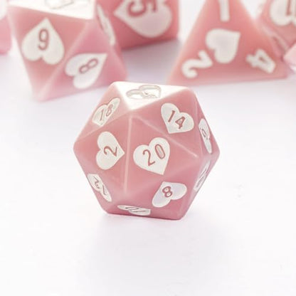 7 Piece Pink DND Dice Set, Heart Resin Polyhedral Dice Set for D&D Role Playing Game and Other Tabletop Games - color: Heart/Pink