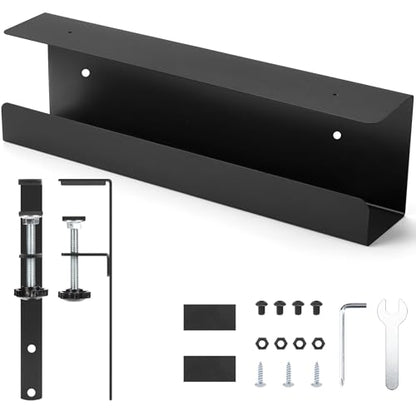 ZhiYo 16.5in Steel Cable Management Under Desk Tray, Large Clamp-On Under Table Cord Hider Tray, No Drill Cable Organizer for Desk, Wire Management Raceway, Black Rack, W3in x H4.7in - size: 16.5in L - Clamp-On