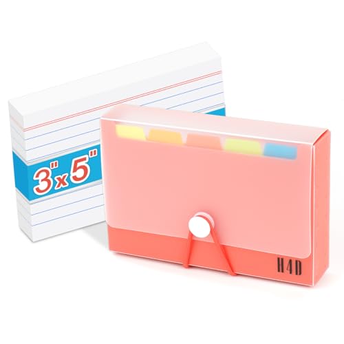 H4D 3x5 Index Card Case with 100 Ruled Index Cards and Dividers, Red | Plastic Case, Heavyweight Index Cards, Colored Dividers - color: Red, size: 3"x5"