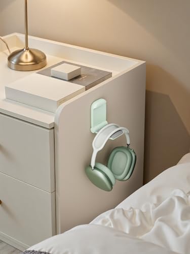 MAMUVIMO Headphone Stand, Headset Stand Foldable ＆ Sticky, Headphone Holder Hook Mount with Non-Slip Silicone, Adhesive Earphone Desk Hanger Clip Space-Saving for Airpods Max, All Earphones- Green - color: Green, size: 1 Pack