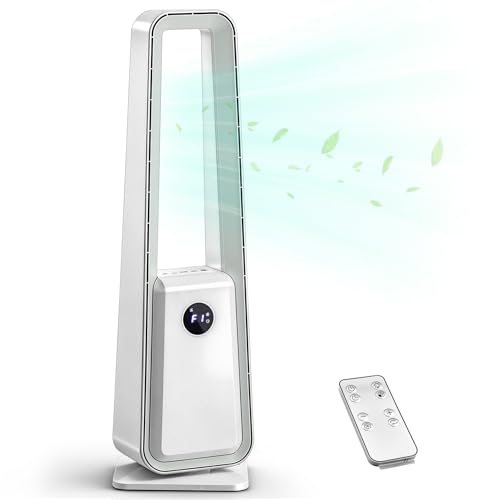 Winado 35" Bladeless Tower Fan for Cooling Home Office Bedroom | Ultra-Quiet Portable Floor Fan with Remote Control, LED Display, Adjustable 60° Oscillating, 3 Speeds, 3 Modes & 12H Timer - color: White, size: 35"