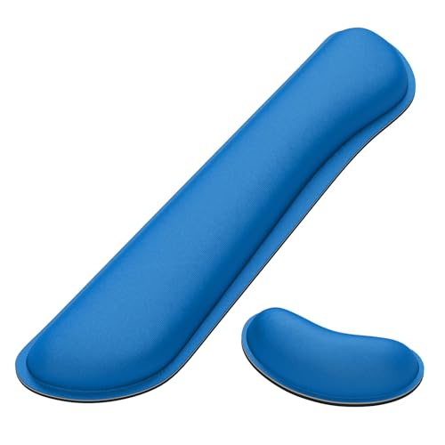 Dapesuom Enlarge Keyboard Wrist Rest, Memory Foam Wrist Cushion for Desk Mats Support, Cute Typing Pain Relief Keyboard Mouse Pad Rests Set with Non-Slip Base for Gaming Laptop Office, Dark Blue - color: Dark Blue, size: 17 x 3.6 x 1 + 5 x 3 x 1 inches