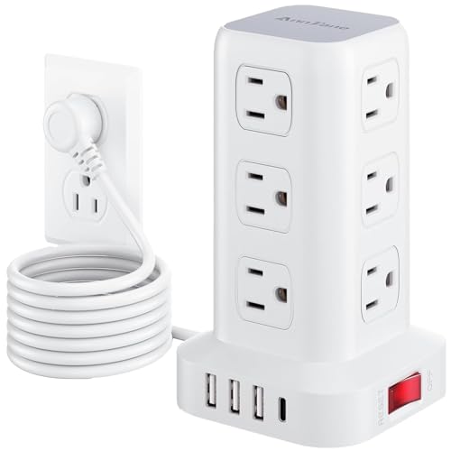 Power Strip 6.5 FT Cord, Power Strip Tower with 4 USB Ports (1USB C), Extension Cord with 12 AC Multiple Outlets, Home Office Supplies Desk Accessories, Dorm Room Essentials - color: White, size: 6.5FT