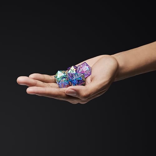 Iridescent DND Dice Set with Glowing LED Display Box – Sharp Edge Polyhedral Dice with Mesmerizing Finish | Bonus Stickers Included | Dungeons and Dragons (TTRPG) Dice Set - color: (Non-liquid Core) Iridescent - Aetherflare