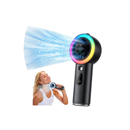 Portable Fan with Mist, Handheld Fan with 1-199 Speed, AC-Level Ice Cooling Personal Fan, 26000 RPM Powerful Turbo Fan, 40ml Water Tank & 5000mAh Battery Mini Fan for Travel, Makeup, Camping, Outdoors - color: Mavic black