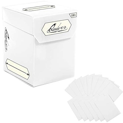 Quiver Time White Trading Card Deck Block & Card Sleeves Bundle Fits Magic: The Gathering Cards & Other TCG - 100+ Standard Deck Box with 2 Dividers and 100 Artemis White Sleeves (66 x 93 mm) | 1 deck box 100+ with 2 dividers and 100 Artemis white sleeves