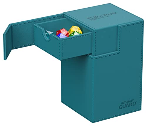 Ultimate Guard Flip'n'Tray 100+, Deck Case for 100 Double-Sleeved TCG Cards + Dice Tray, Petrol, Independent Magnetic Closure & Microfiber Inner Lining - color: Petrol