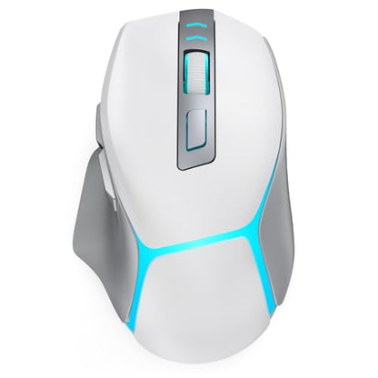 GAMCATZ Bluetooth Wireless Gaming Mouse for Mac & iPad, White 12500 DPI RGB Mouse with Tri-Mode (2.4G/USB-C/Wired), Rechargeable Ergonomic Computer Mice for Laptop, PC & Apple Devices - color: White