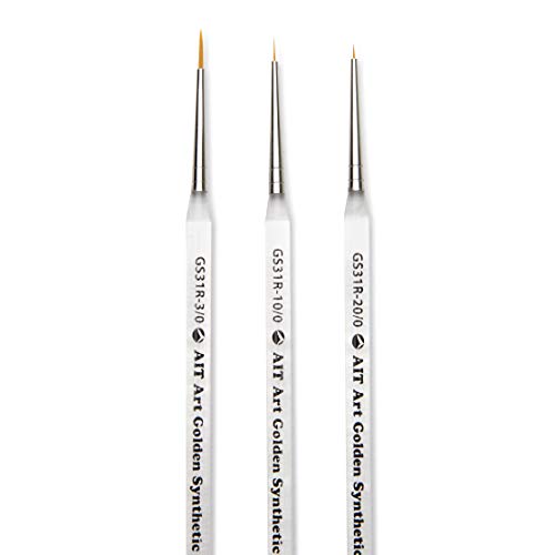 AIT Art Round Paint Brushes, Pack of 3, Miniature Sizes 20/0, 10/0, 3/0, Acrylic Handles with Beveled End, Handmade in USA for Trusted Performance