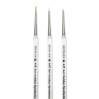 AIT Art Round Paint Brushes, Pack of 3, Miniature Sizes 20/0, 10/0, 3/0, Acrylic Handles with Beveled End, Handmade in USA for Trusted Performance