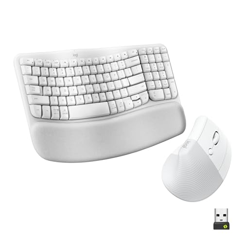 Logitech Wave Keys & Lift Vertical Mouse - Ergonomic Wireless Keyboard and Mouse Combo - with Cushioned Palm Rest, Easy-Switch, Bluetooth, for Multi-OS, Windows/Mac - Off-White - color: Off White, style: Right-Handed