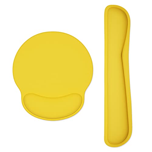 Dapesuom Keyboard Wrist Rest and Mouse Pad with Wrist Support, Cute Memory Foam Cushion for Keyboard and Mouse Set, Desktop Pad Rests with Non Slip Base for Easy Typing & Pain Relief, Apricot Yellow - color: A-apricot Yellow
