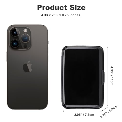 ELFISH Mini RFID Aluminum Wallet Credit Cards Holder Business Card Case Metal ID Case for Men Women (Black) - color: Black